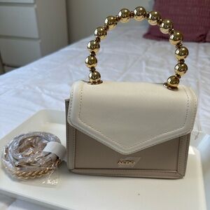 Aldo two tone mini top handle bag gold beaded handle Crossbody.